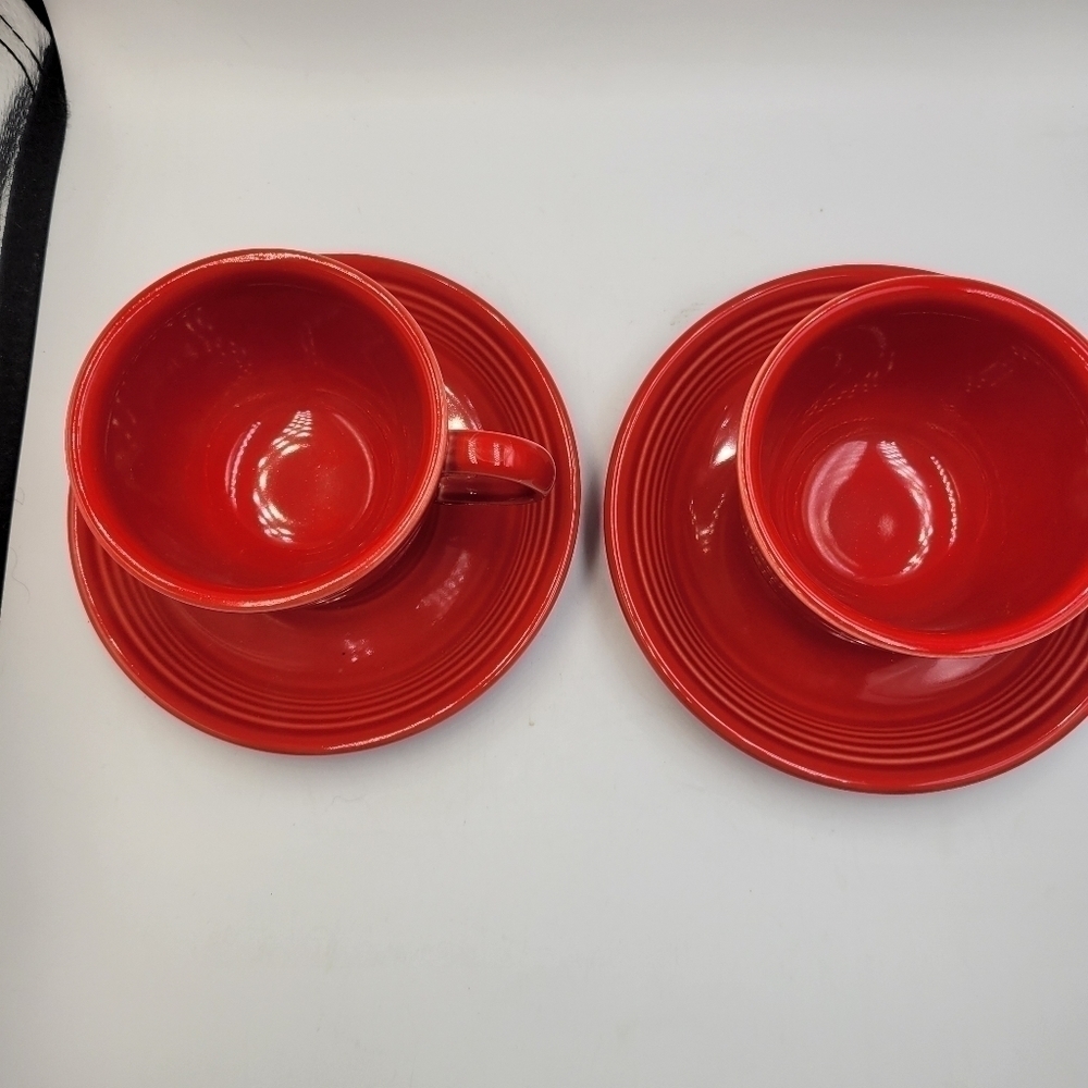 Fiesta Ware Tea Coffee Cups And Saucers - 4 Pieces - Picture 2 of 7